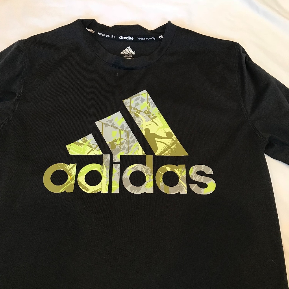 Boys Adidas black dri fit shirt. Size 14-16